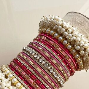 Pakistani bangles shocking pink with Gajra bangles